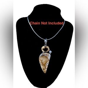 Silver Picture Jasper Citrine Pendant Teardrop Artisan Boho Southwestern